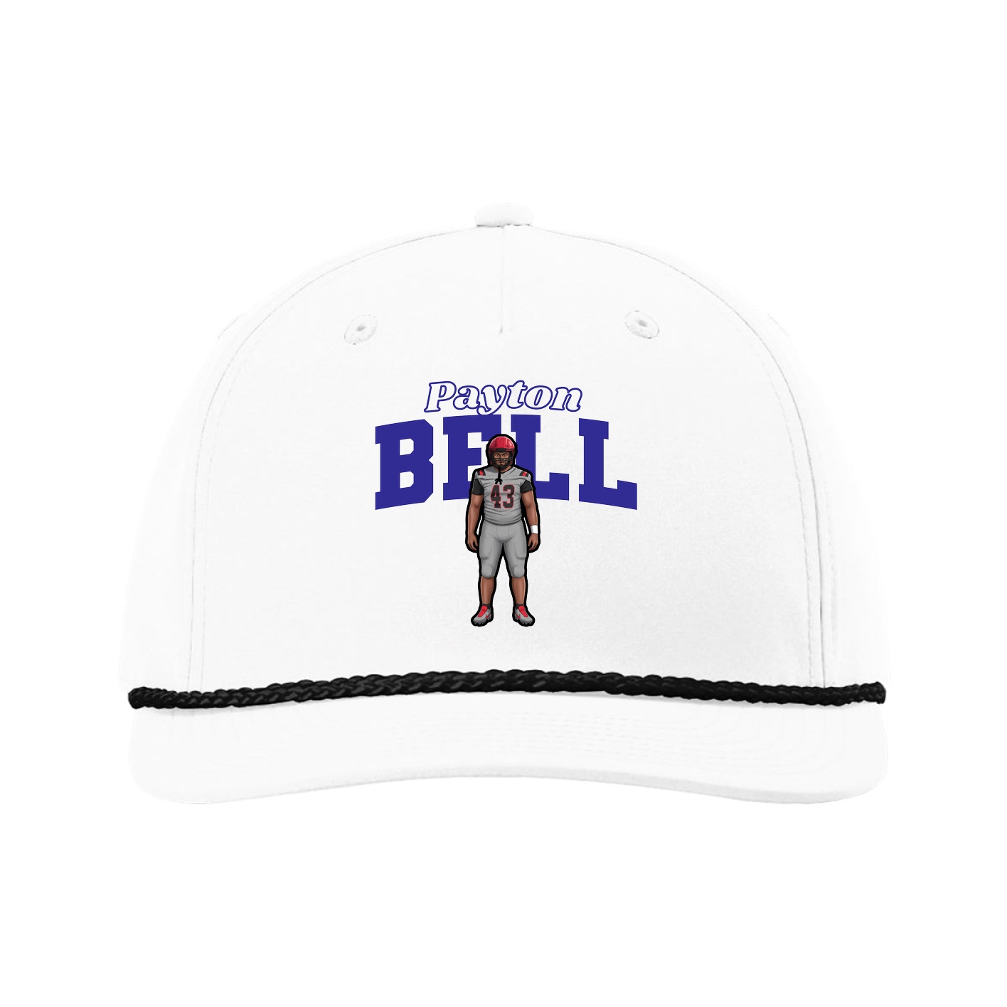 Five-Panel Classic Rope Cap — Name Arch in White
