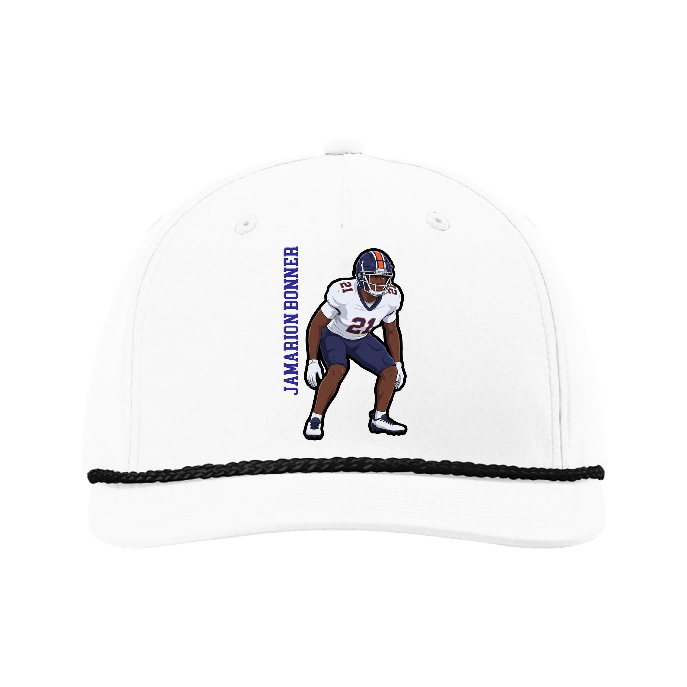 Five-Panel Classic Rope Cap — Name Vertical in White