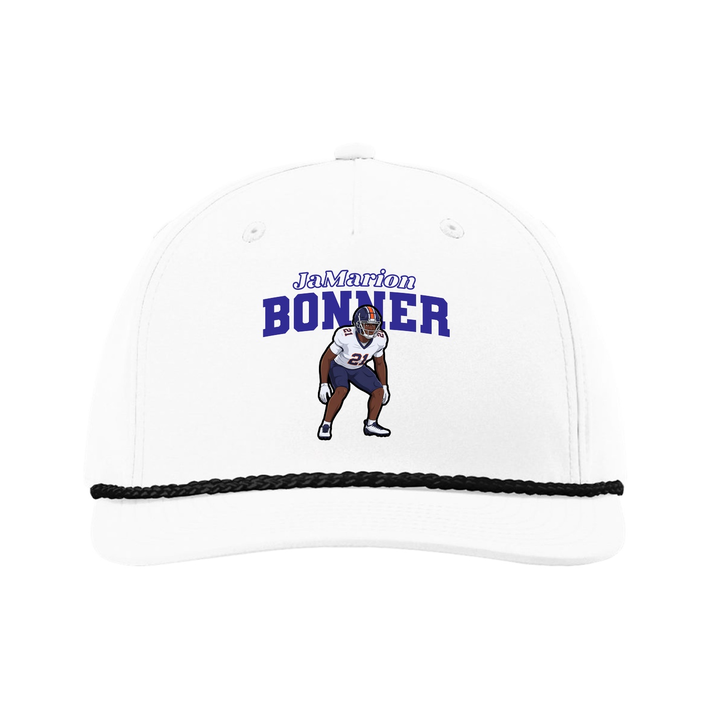 Five-Panel Classic Rope Cap — Name Arch in White