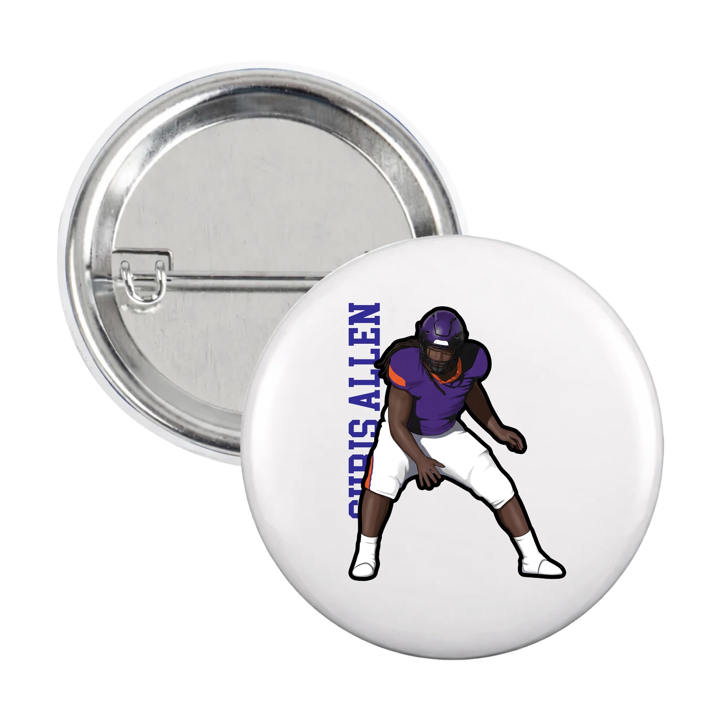 Game Day Button — Name Vertical in White