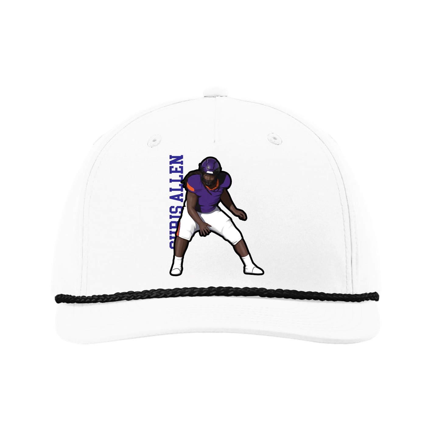 Five-Panel Classic Rope Cap — Name Vertical in White