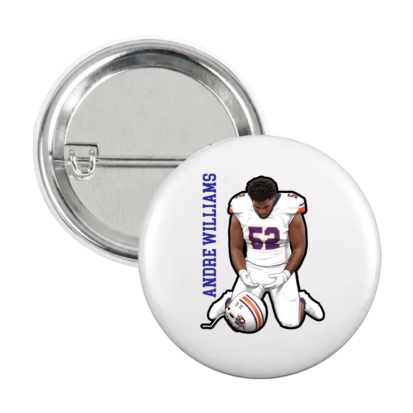 Game Day Button — Name Vertical in White
