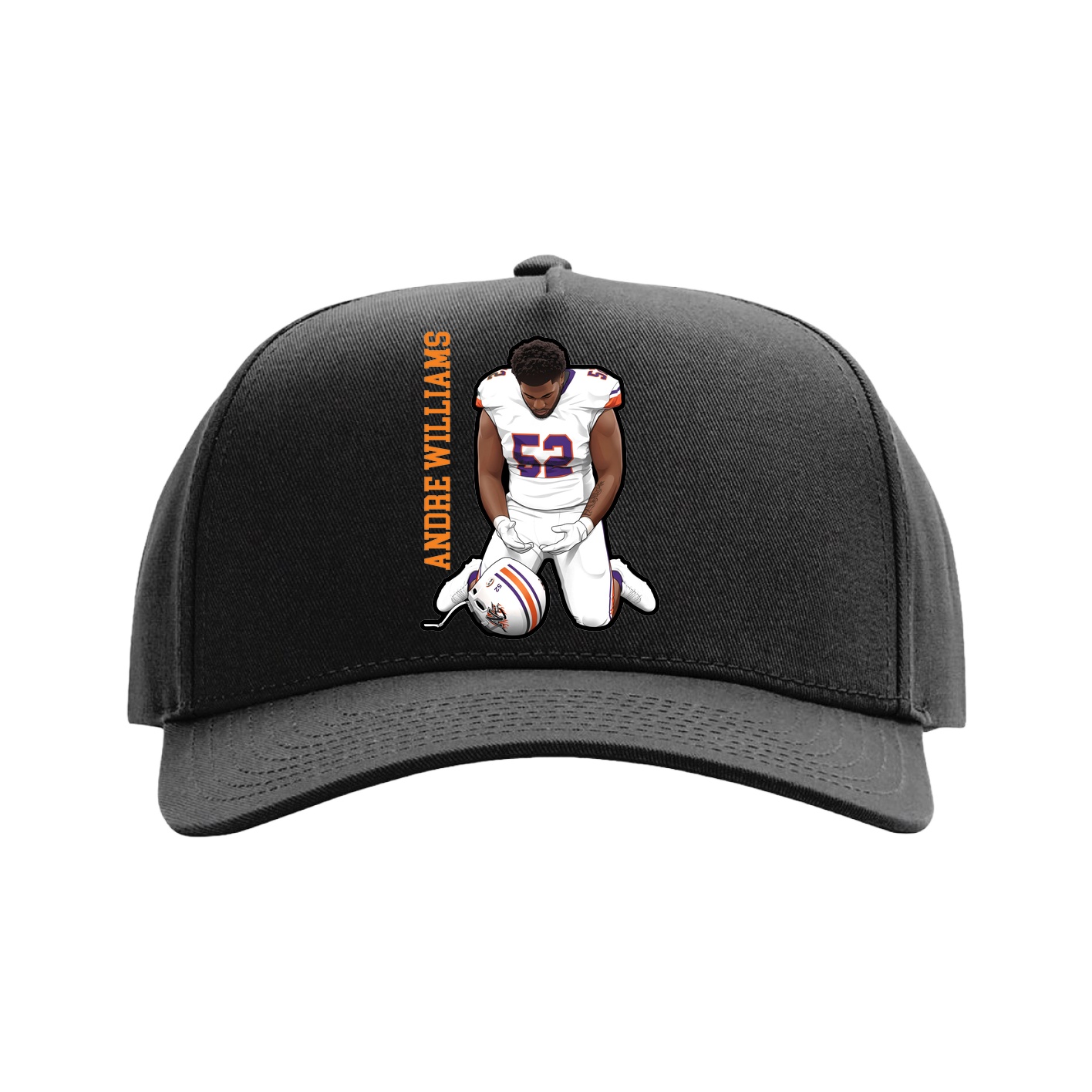 Full Fabric Five-Panel Champ Cap — Name Vertical in Black