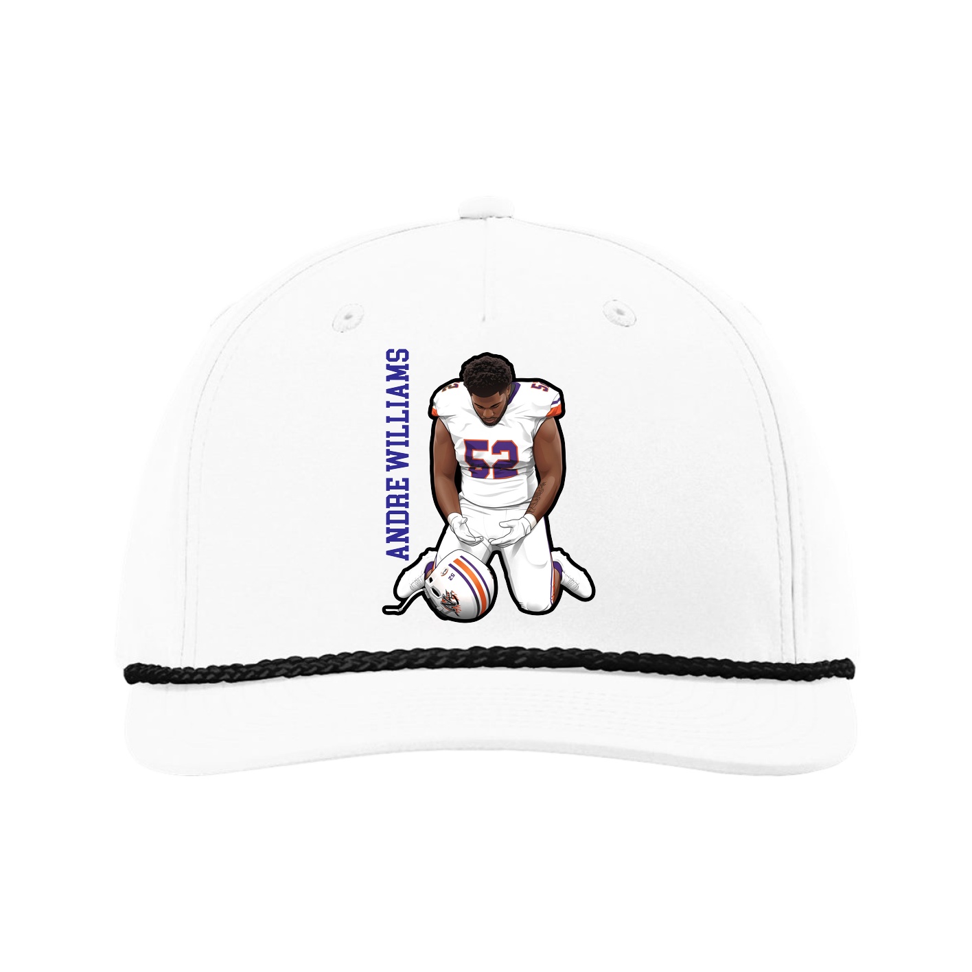 Five-Panel Classic Rope Cap — Name Vertical in White