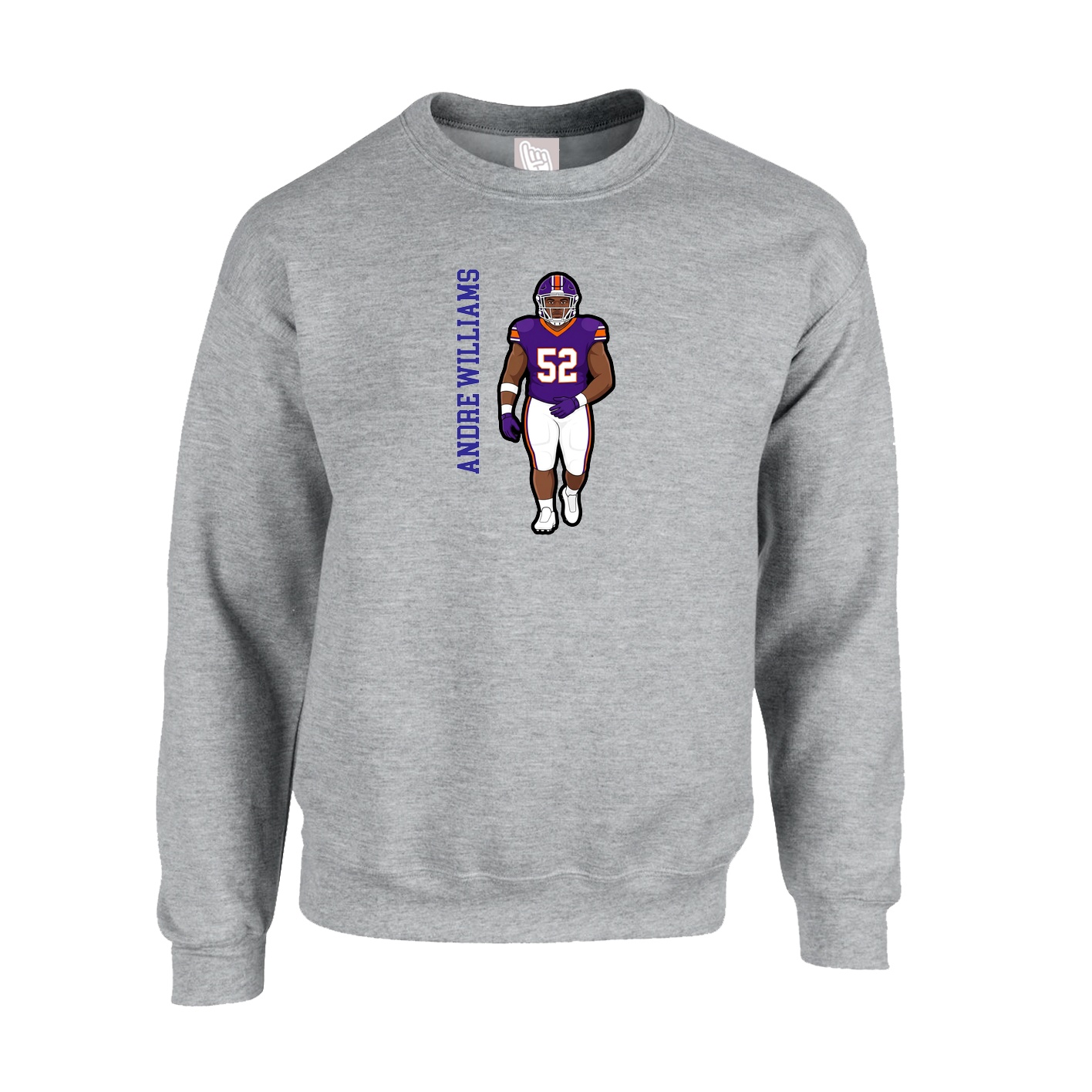 Fleece Crew — Name Vertical in Grey