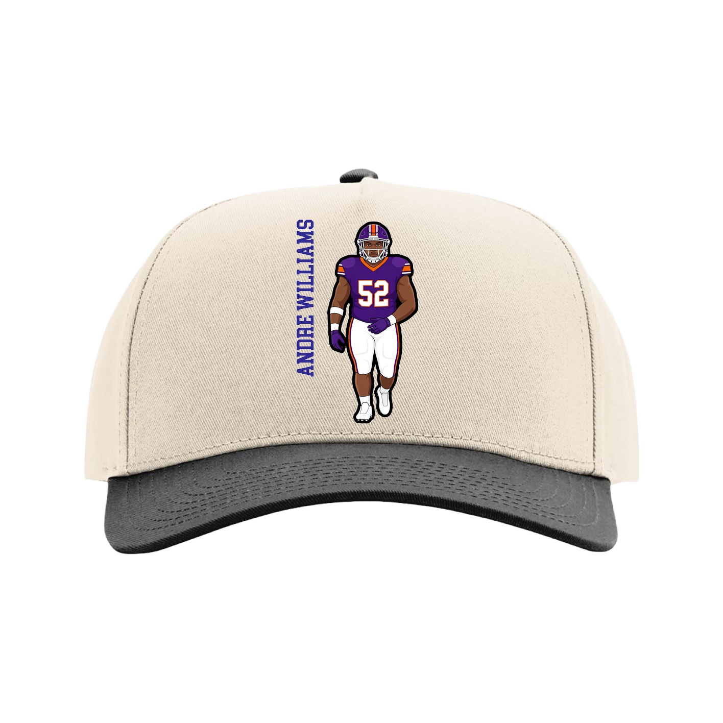 Full Fabric Five-Panel Champ Cap — Name Vertical in Cream/Black