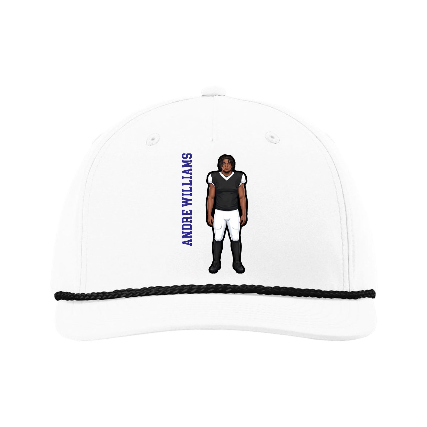 Five-Panel Classic Rope Cap — Name Vertical in White