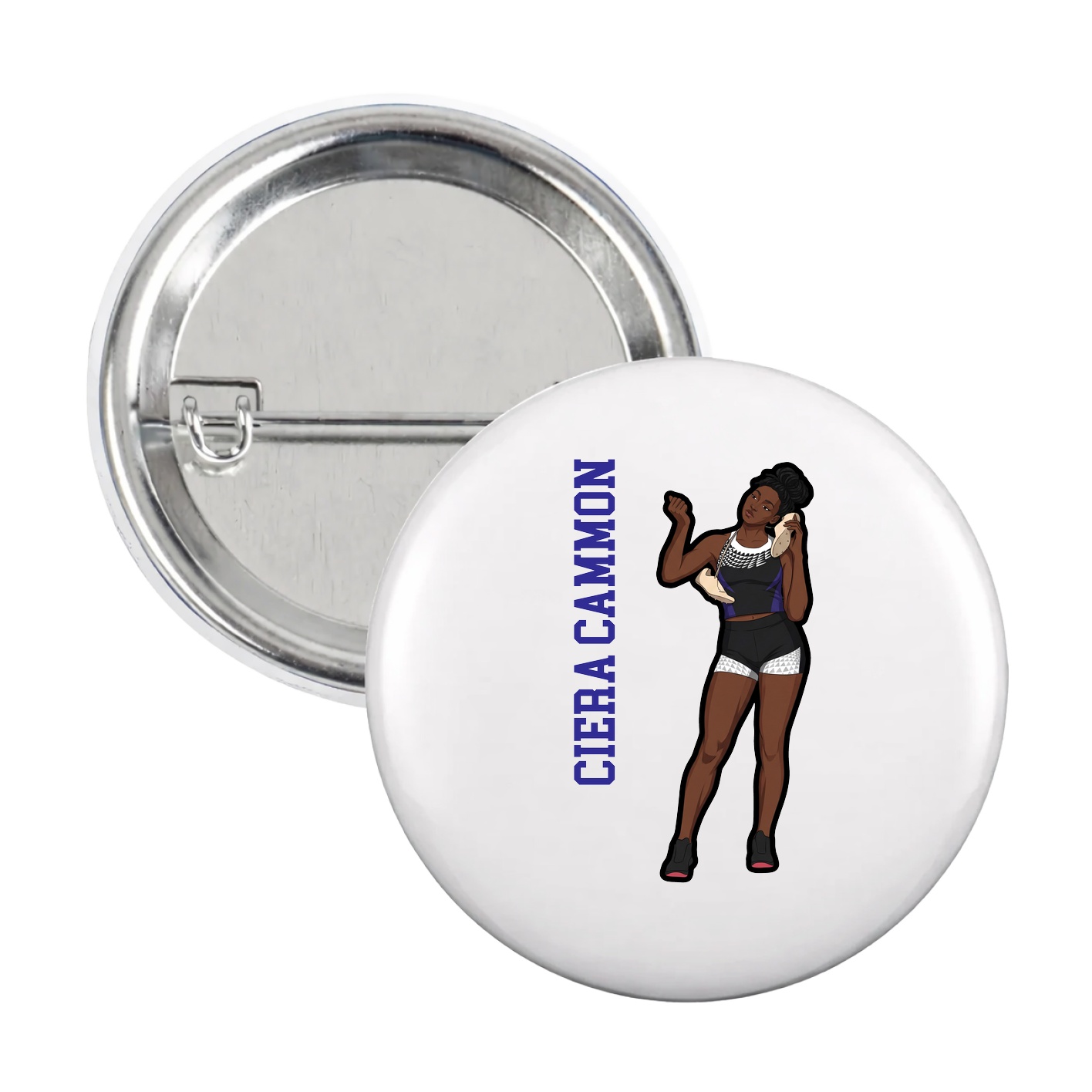 Game Day Button — Name Vertical in White