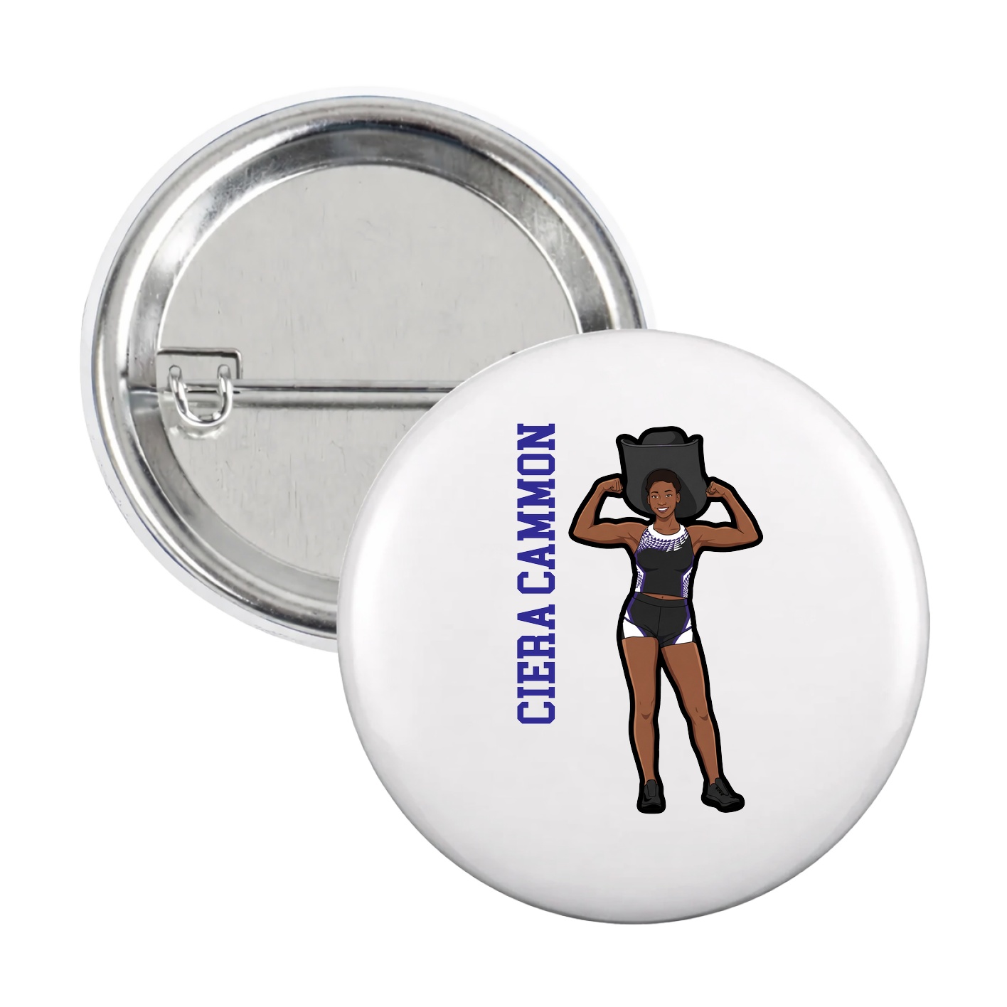 Game Day Button — Name Vertical in White