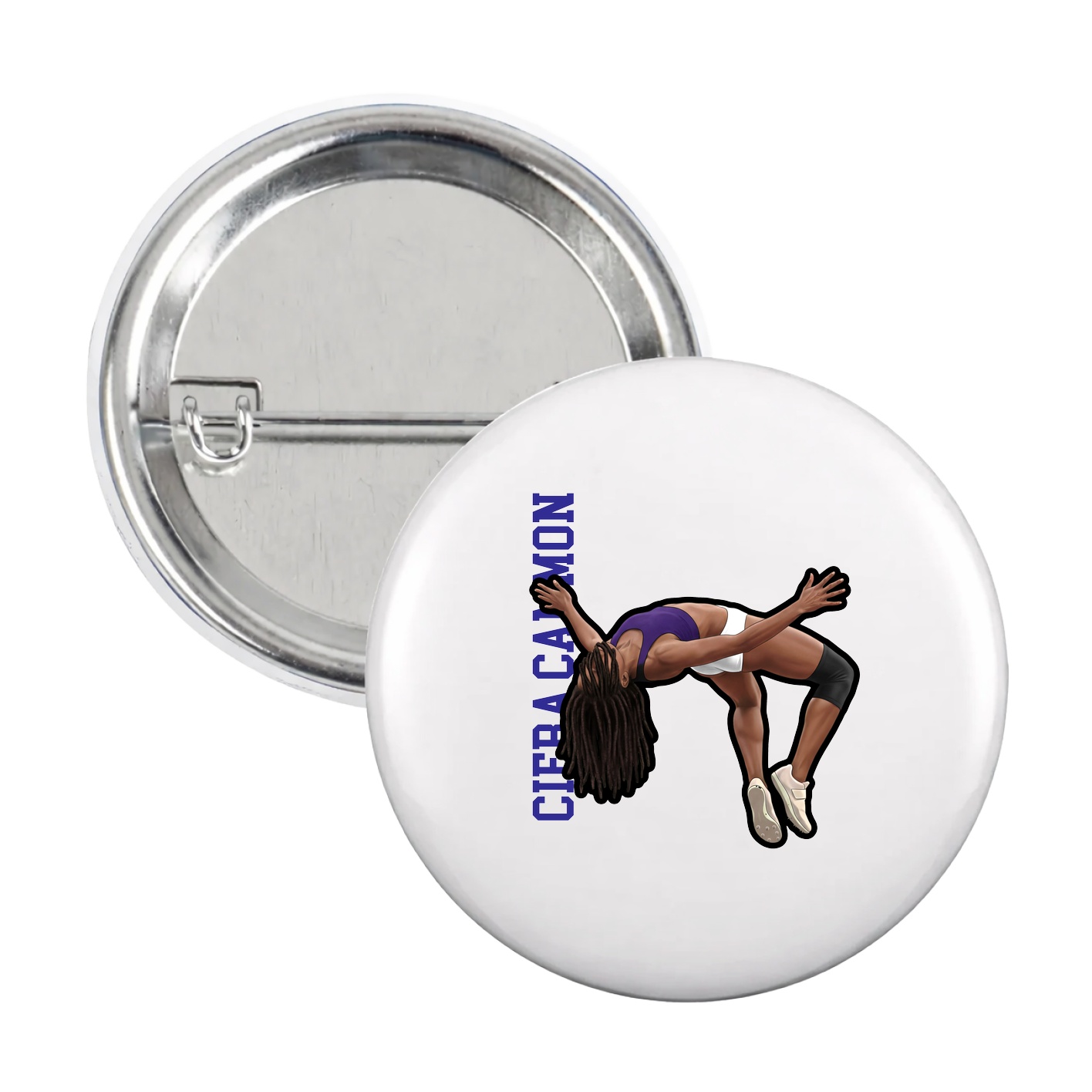 Game Day Button — Name Vertical in White