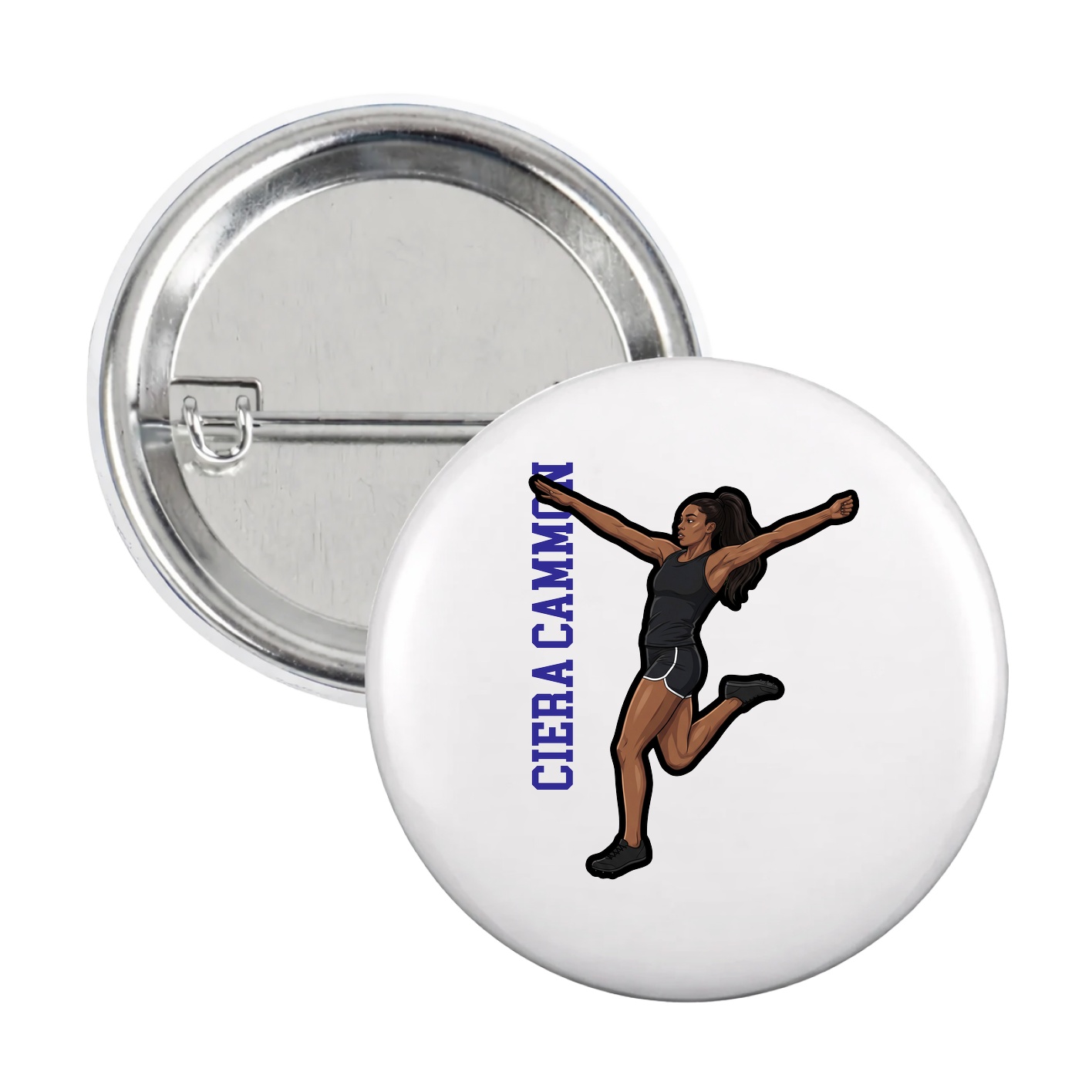 Game Day Button — Name Vertical in White