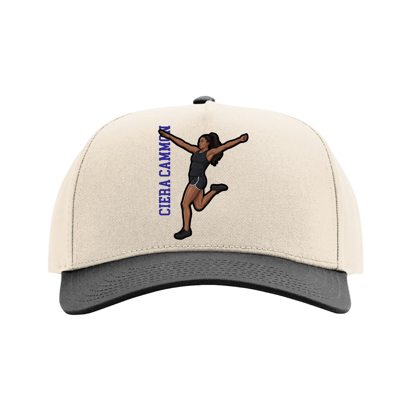 Full Fabric Five-Panel Champ Cap — Name Vertical in Cream/Black