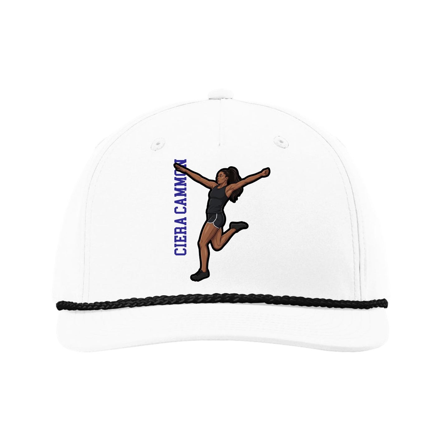 Five-Panel Classic Rope Cap — Name Vertical in White