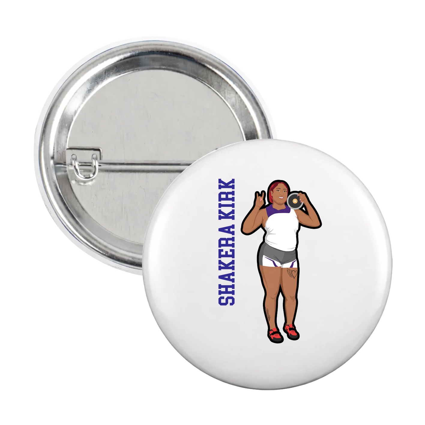Game Day Button — Name Vertical in White