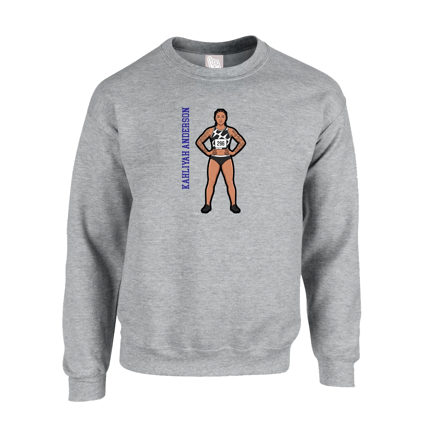 Fleece Crew — Name Vertical in Grey