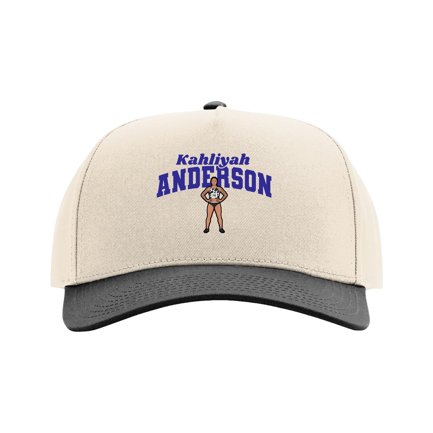 Full Fabric Five-Panel Champ Cap — Signature Arch in Cream/Black