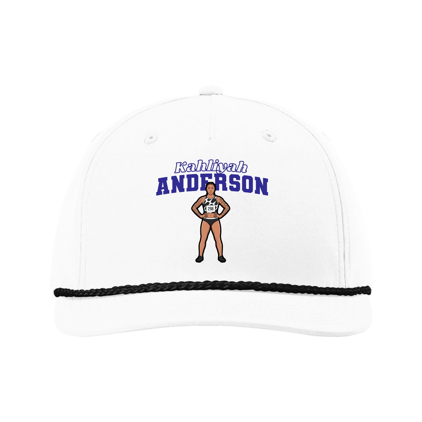 Five-Panel Classic Rope Cap — Name Arch in White
