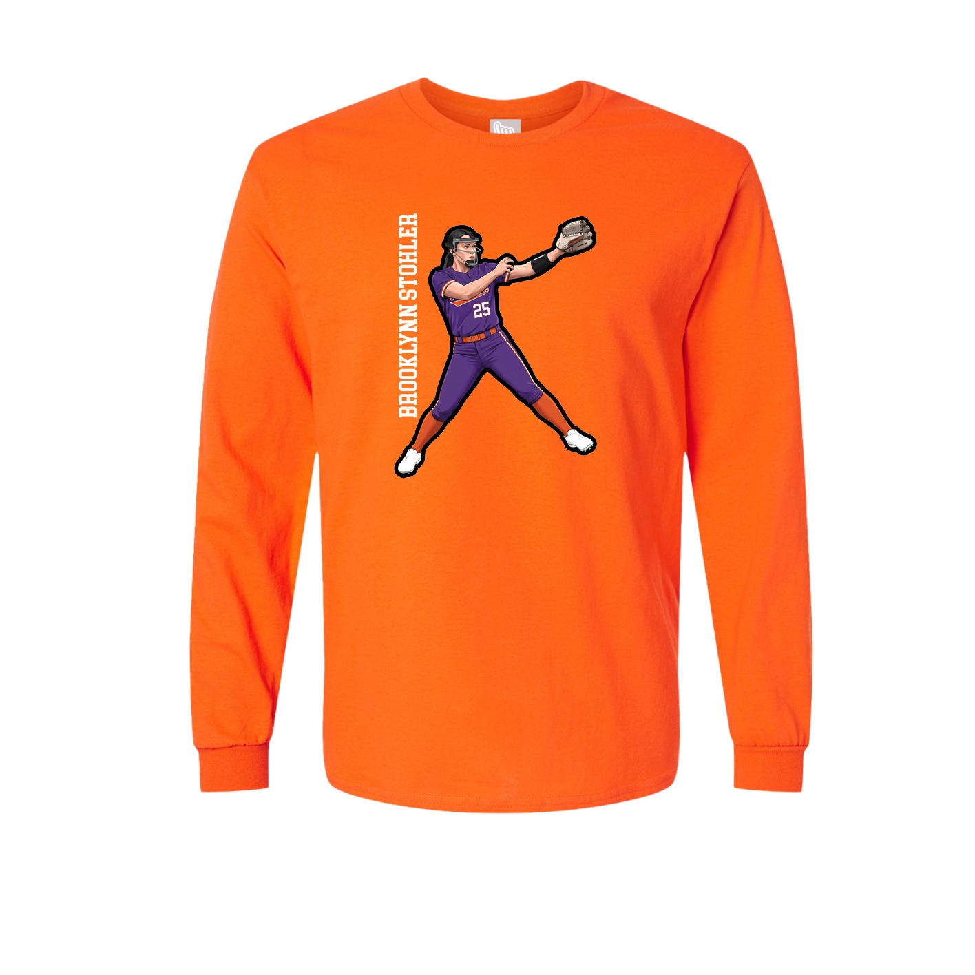 Long Sleeve Tee — Name Vertical in Orange
