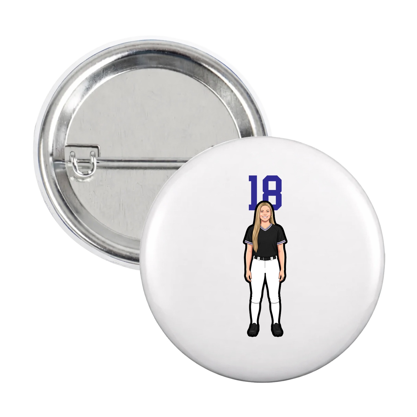 Game Day Button — Number Top in White