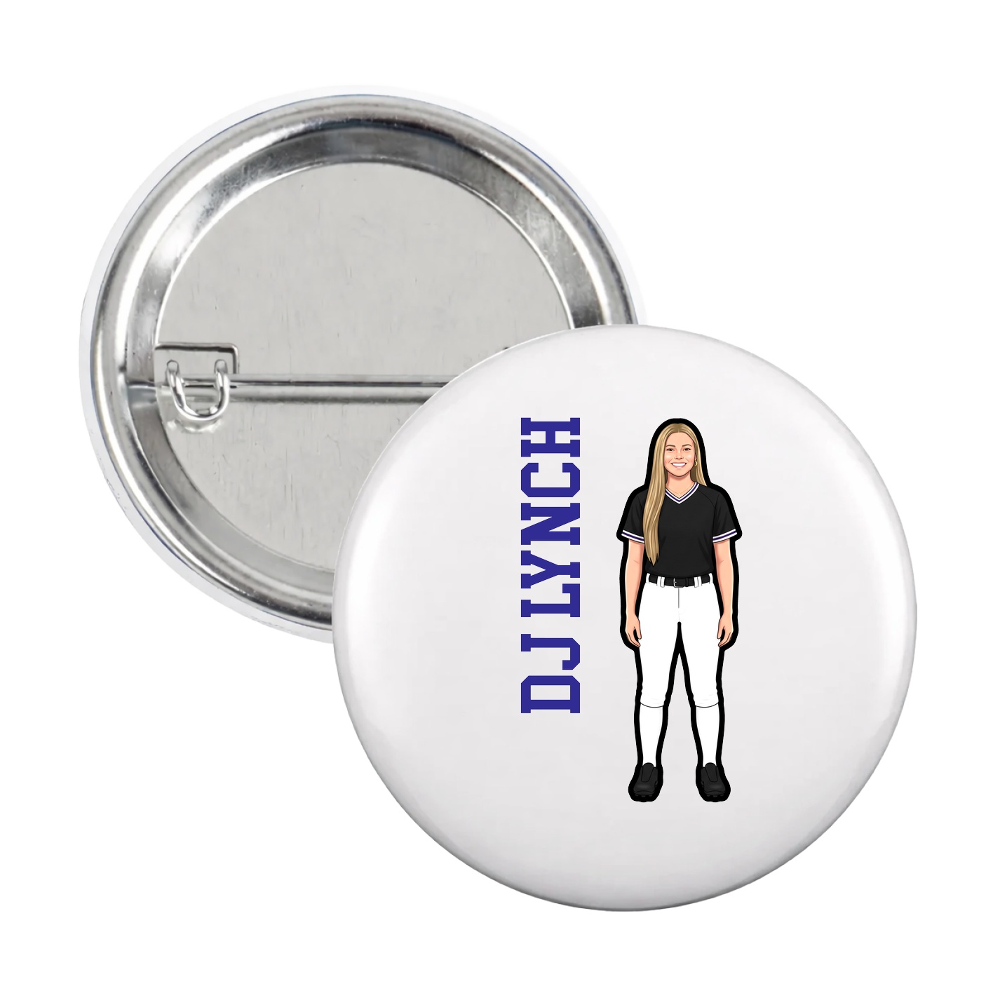 Game Day Button — Name Vertical in White