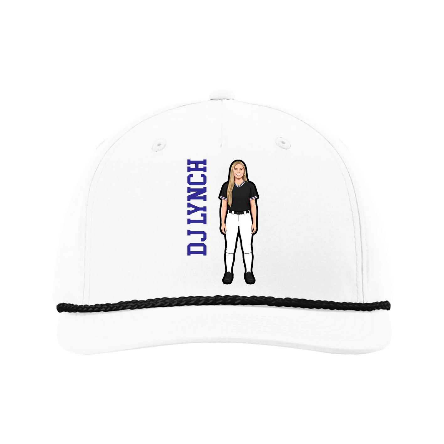 Five-Panel Classic Rope Cap — Name Vertical in White