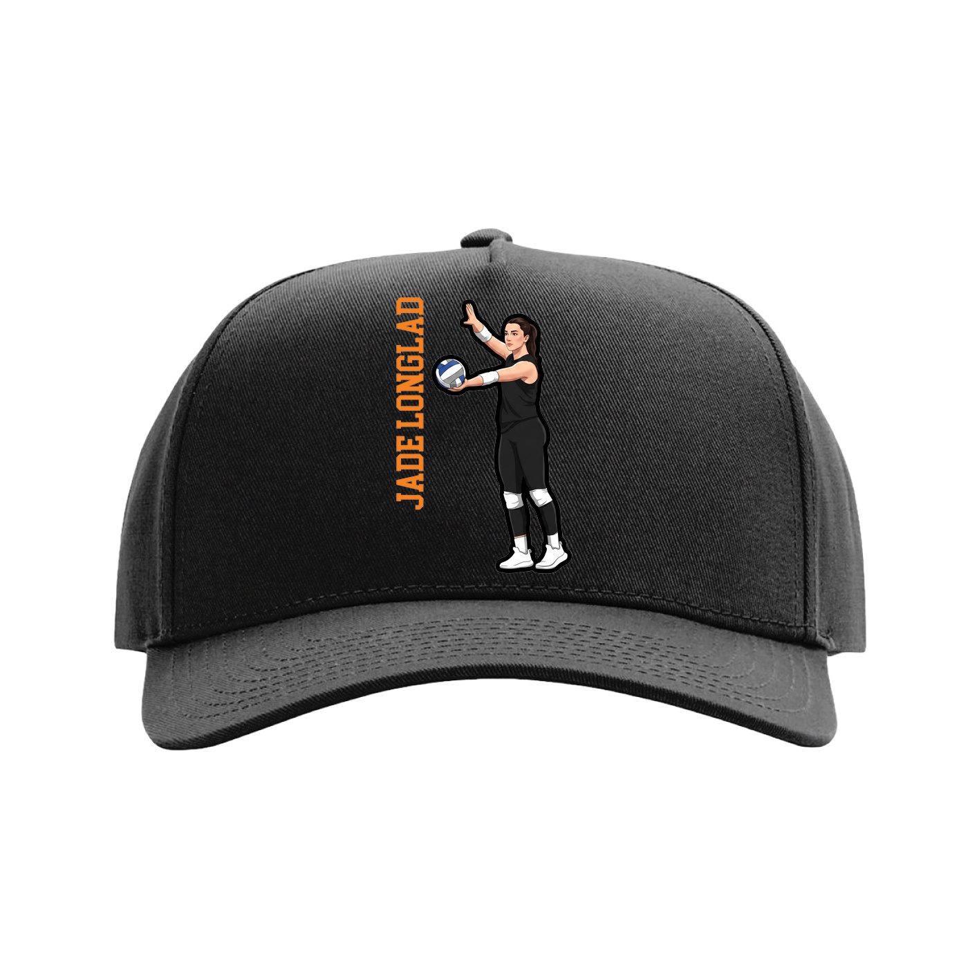 Full Fabric Five-Panel Champ Cap — Name Vertical in Black