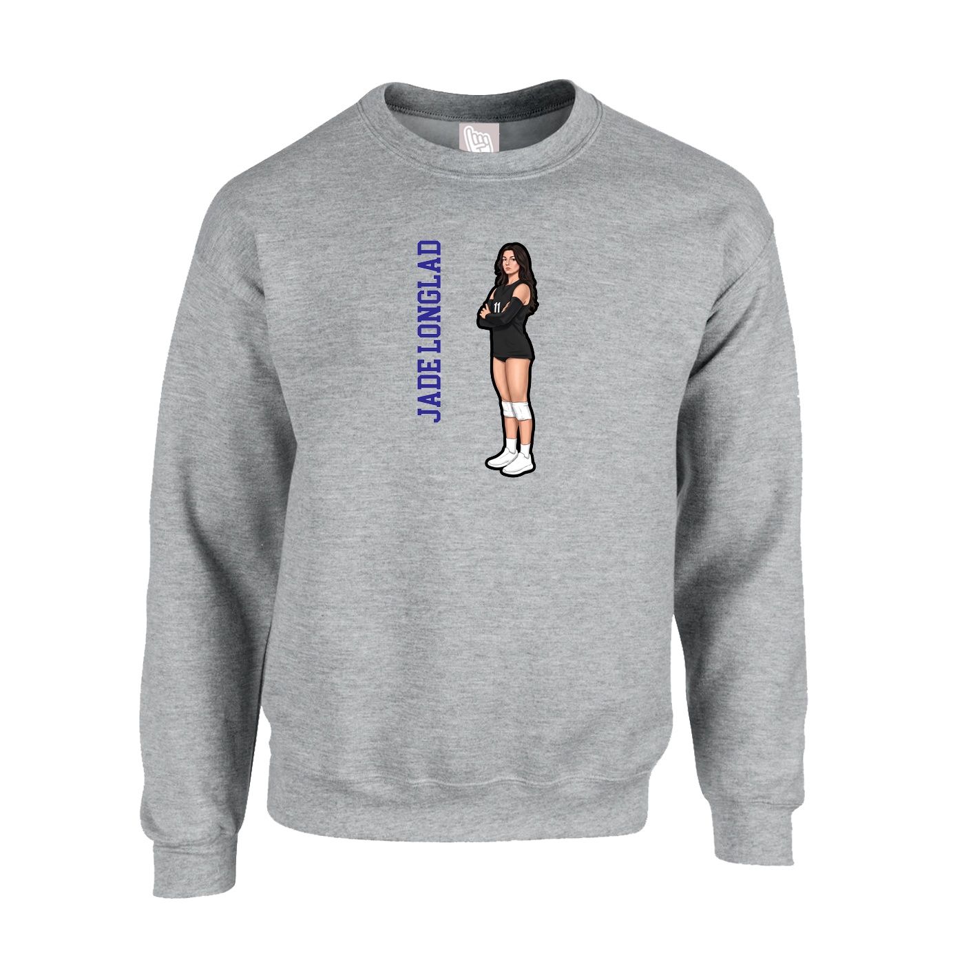 Fleece Crew — Name Vertical in Grey