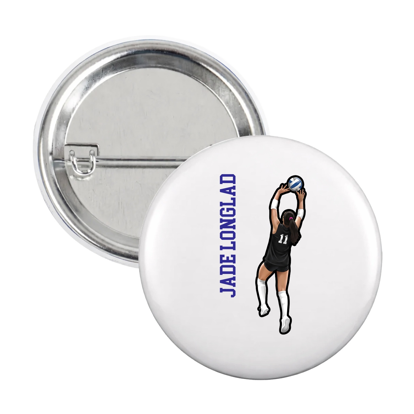 Game Day Button — Name Vertical in White