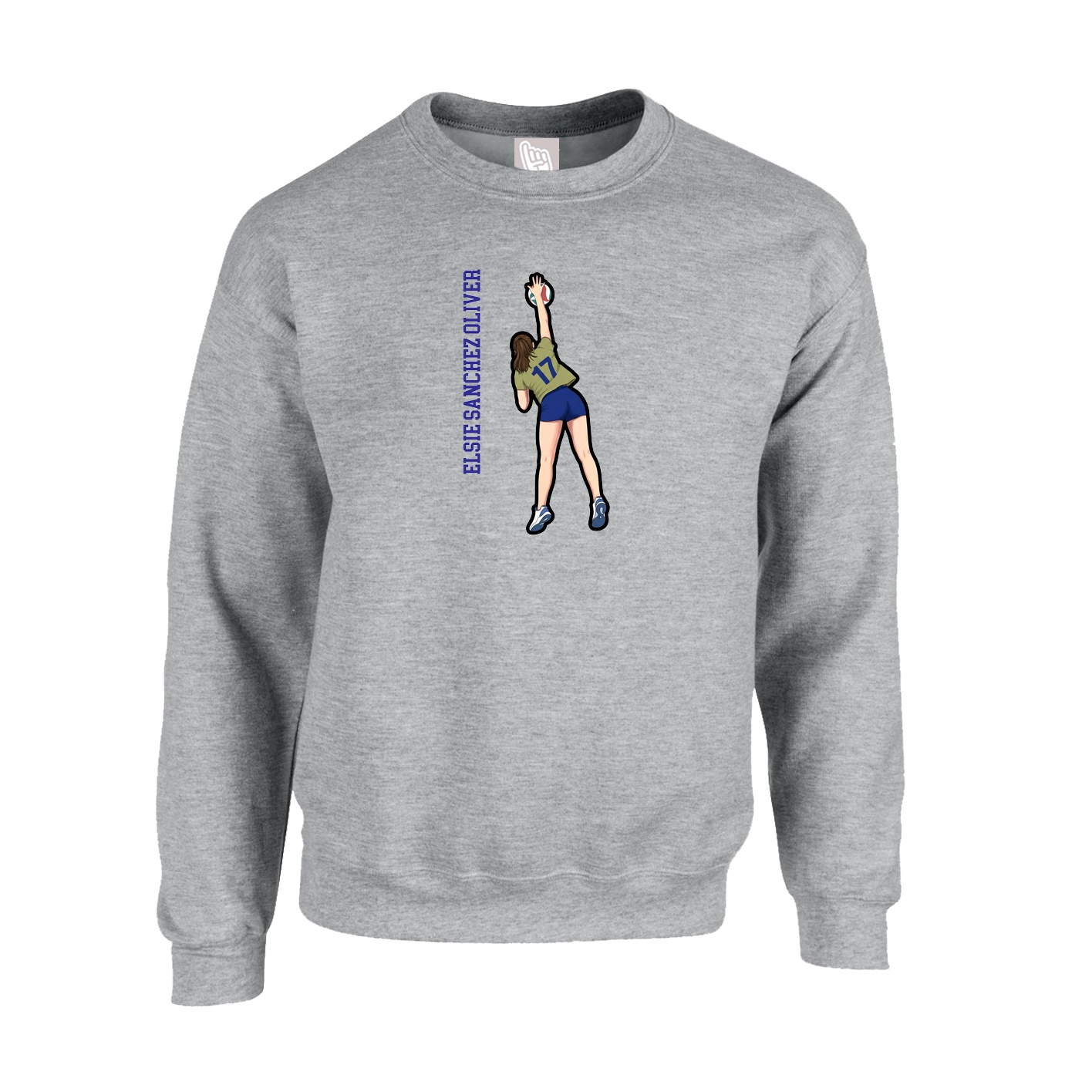 Fleece Crew — Name Vertical in Grey