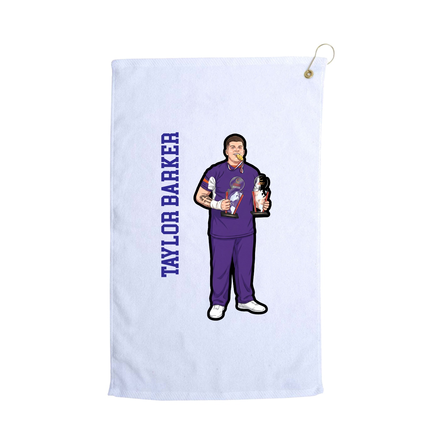 Golf Towel — Name Vertical in White