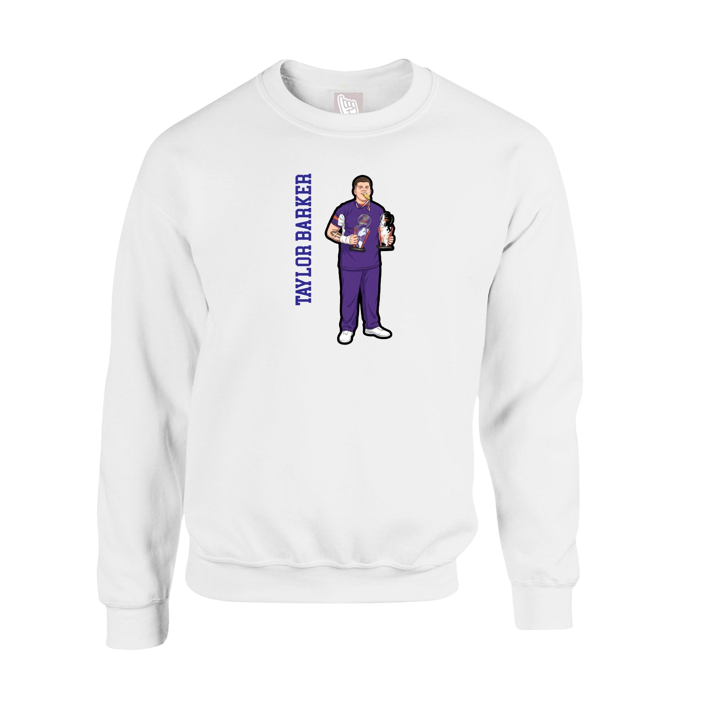 Fleece Crew — Name Vertical in White
