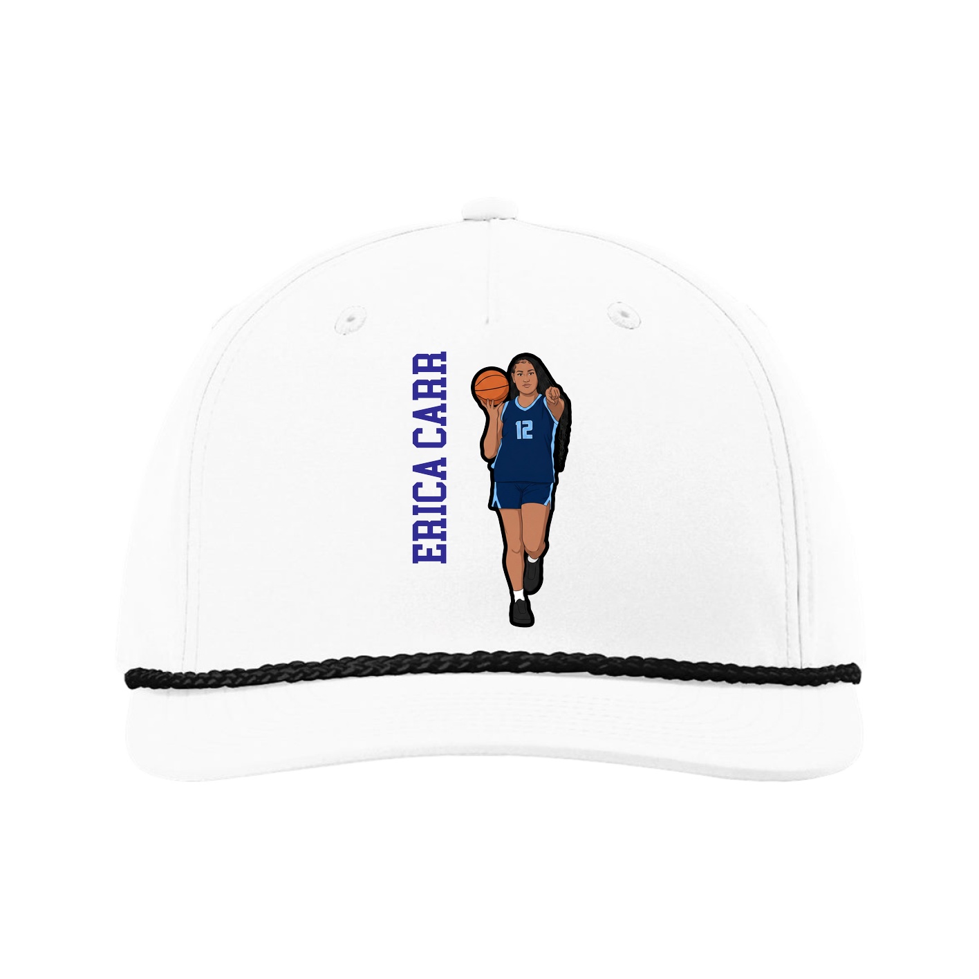 Five-Panel Classic Rope Cap — Name Vertical in White