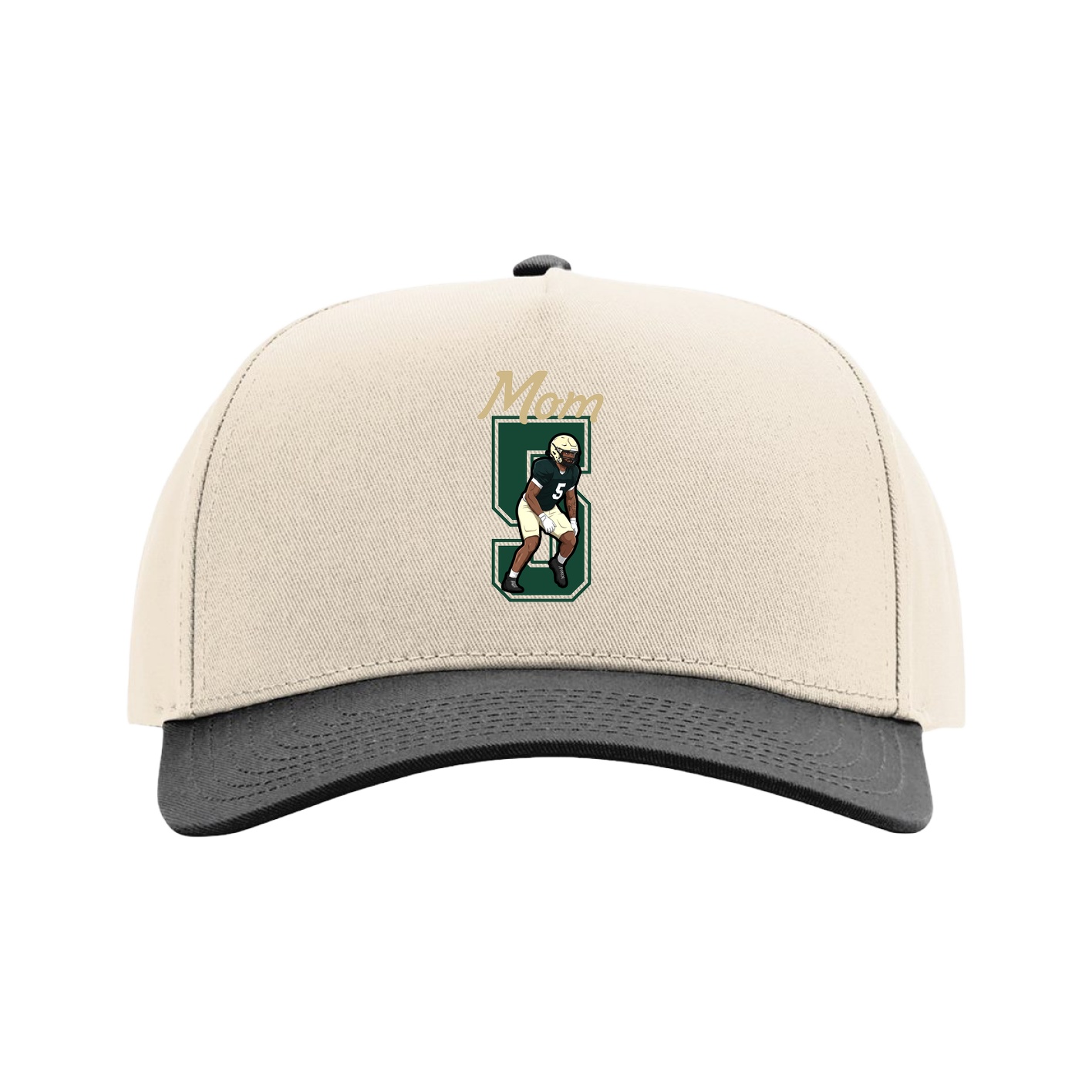 Full Fabric Five-Panel Champ Cap — Mothers Day Shirsey in Cream/Black