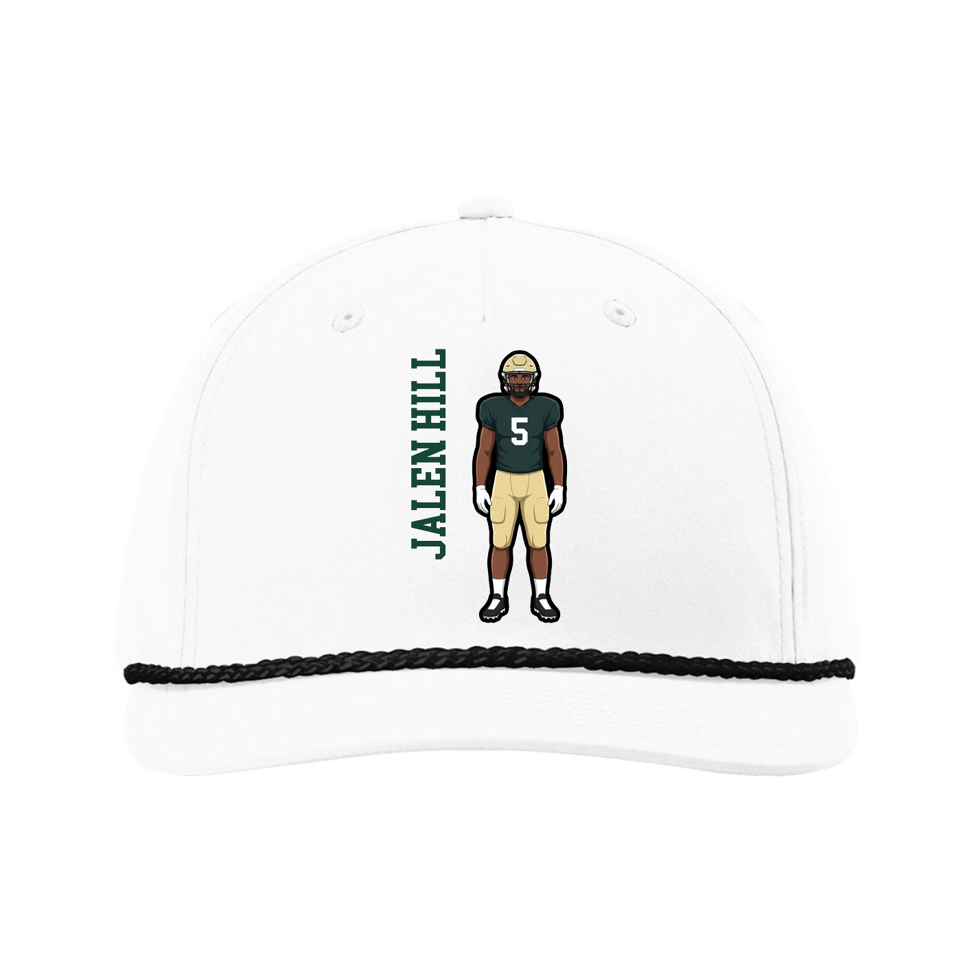 Five-Panel Classic Rope Cap — Name Vertical in White