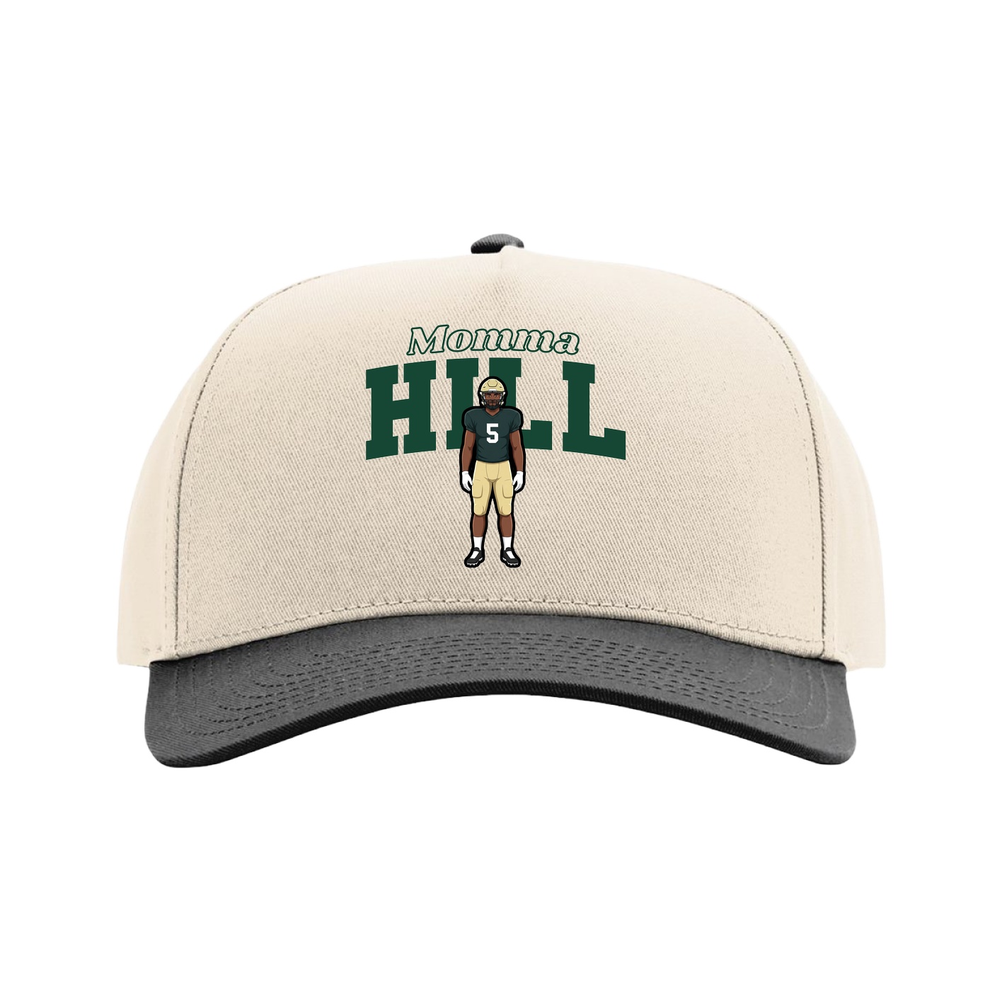 Full Fabric Five-Panel Champ Cap — Mothers Day Block in Cream/Black