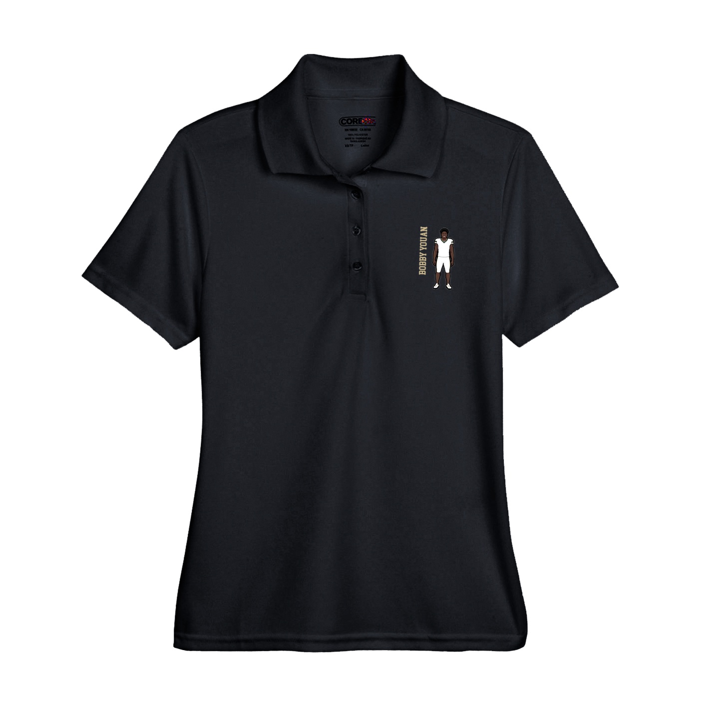 Womens Performance Polo — Name Vertical in Black