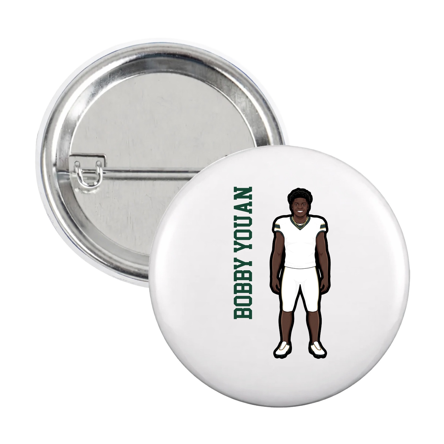 Game Day Button — Name Vertical in White