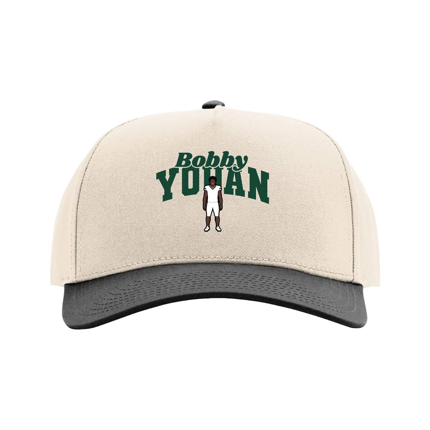 Full Fabric Five-Panel Champ Cap — Signature Arch in Cream/Black