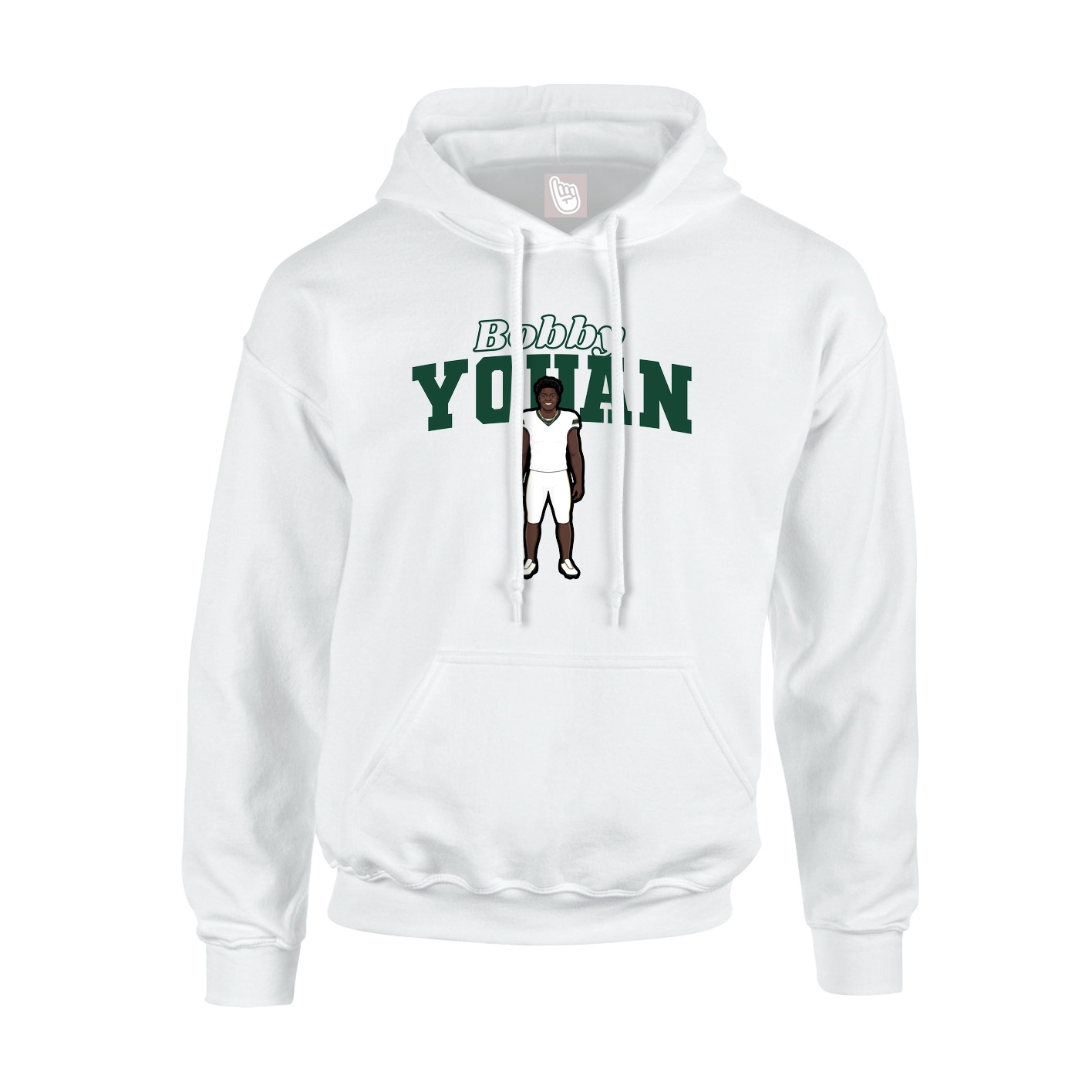 Youth Hoodie — Name Arch in White
