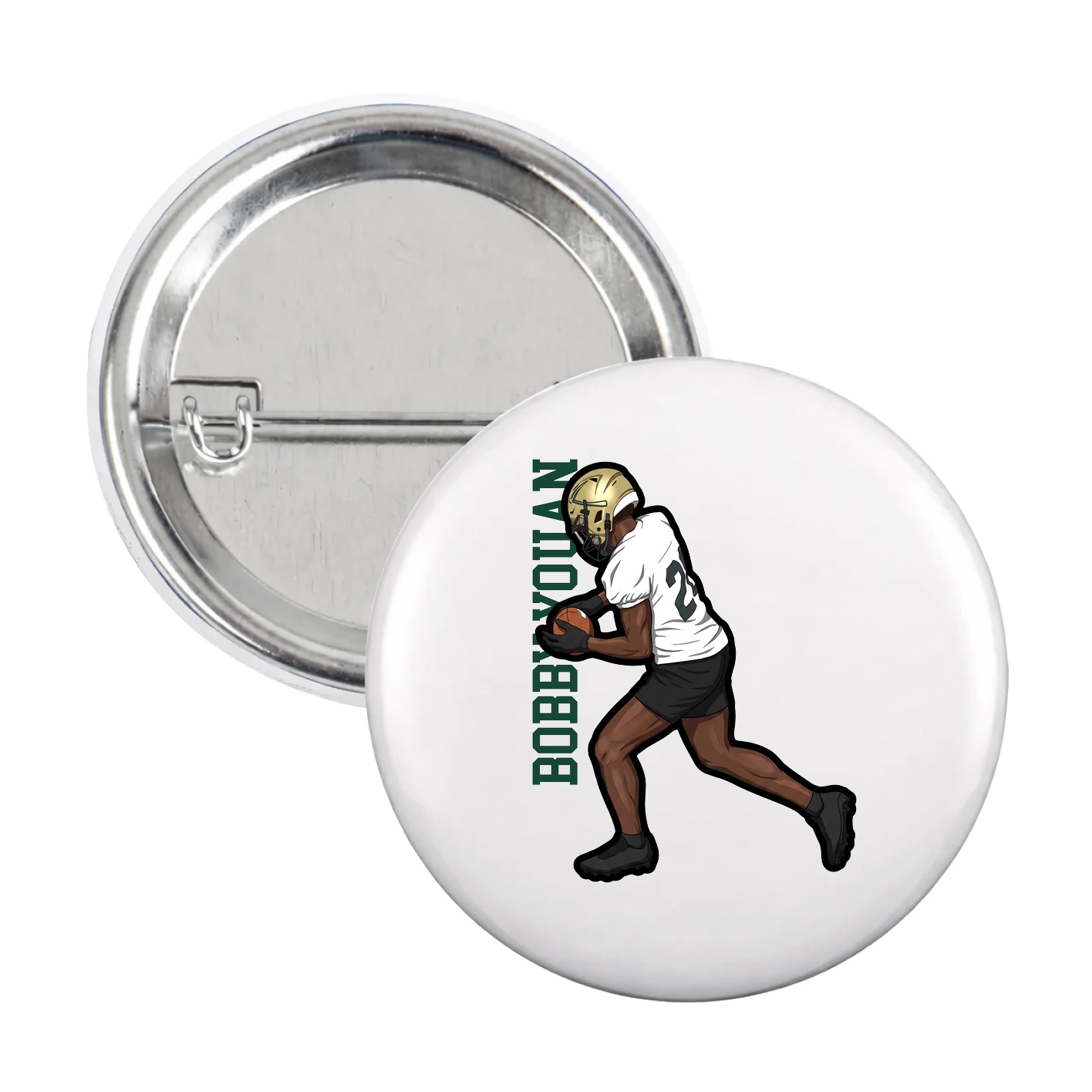 Game Day Button — Name Vertical in White