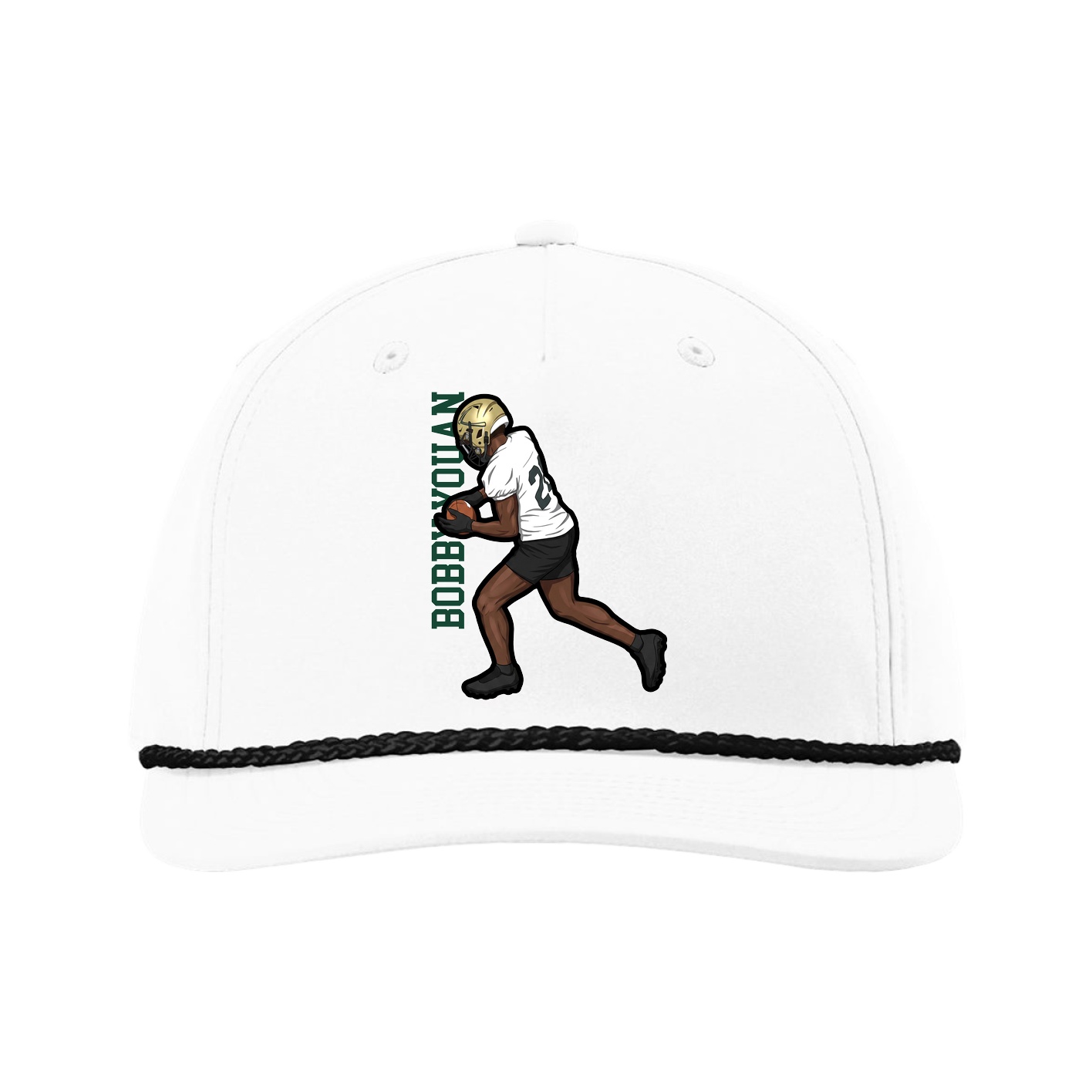 Five-Panel Classic Rope Cap — Name Vertical in White