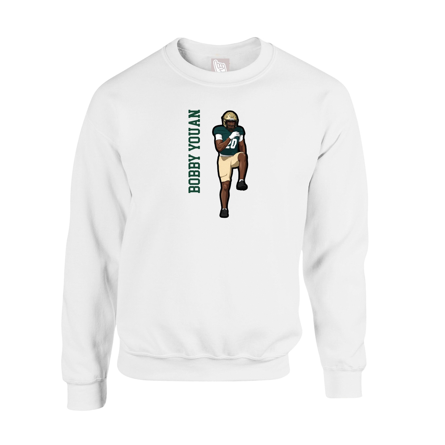 Fleece Crew — Name Vertical in White