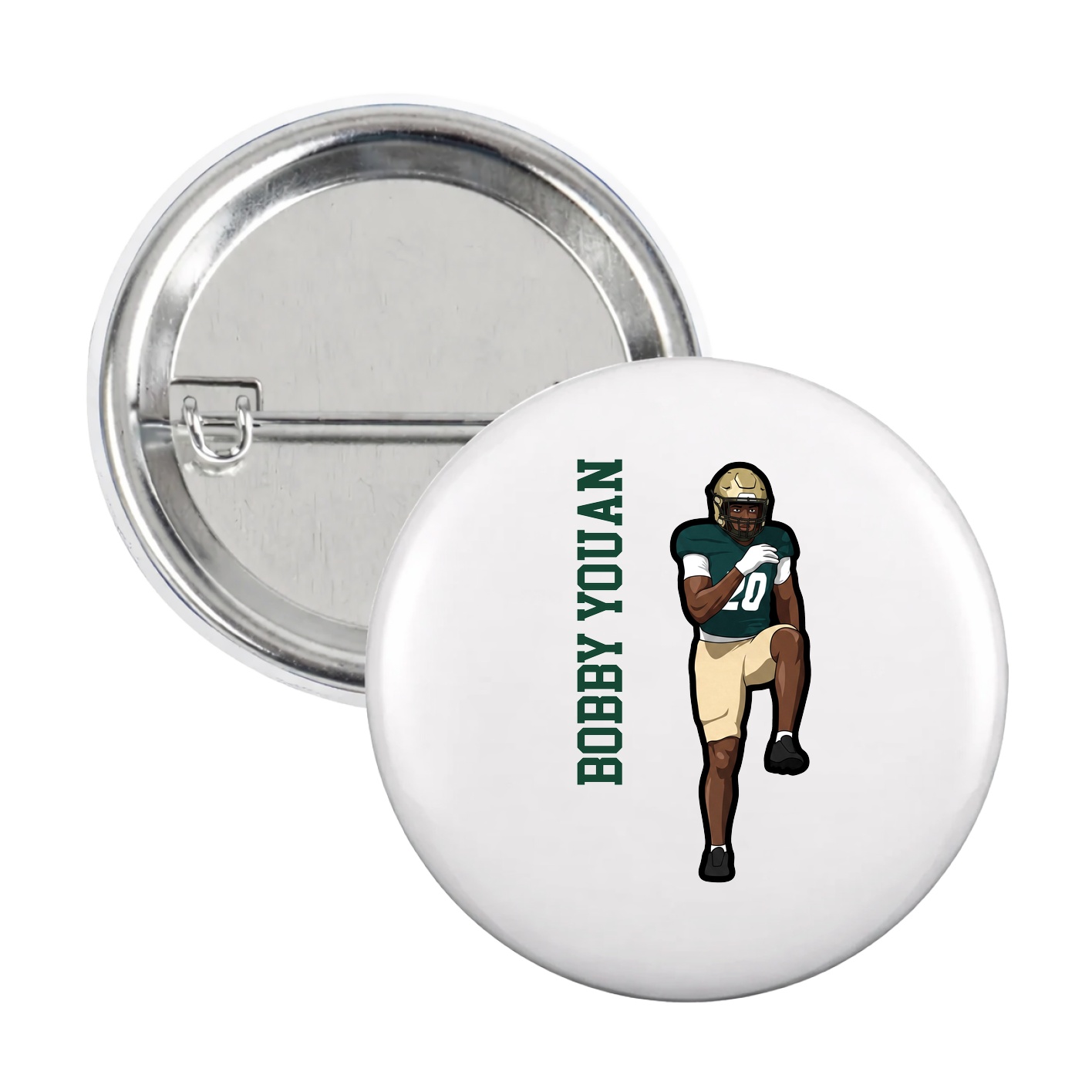 Game Day Button — Name Vertical in White