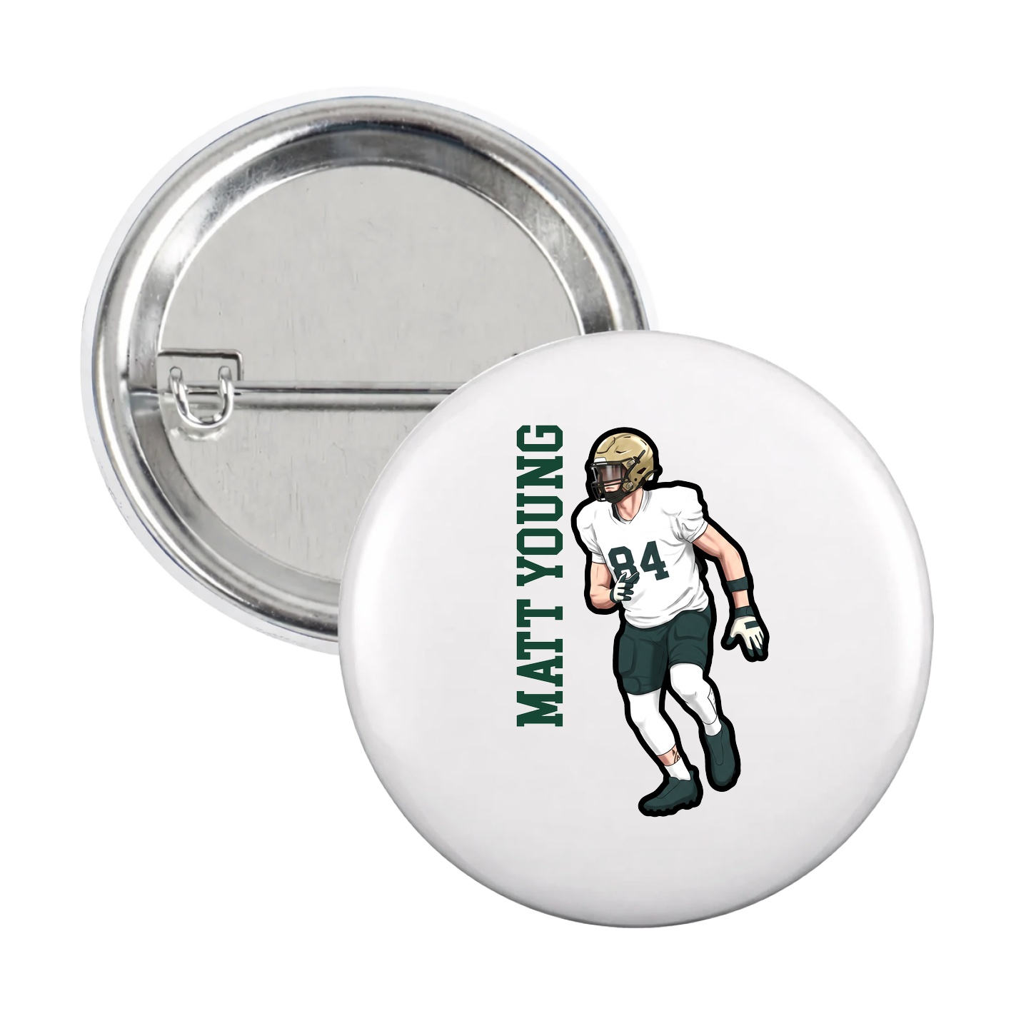 Game Day Button — Name Vertical in White