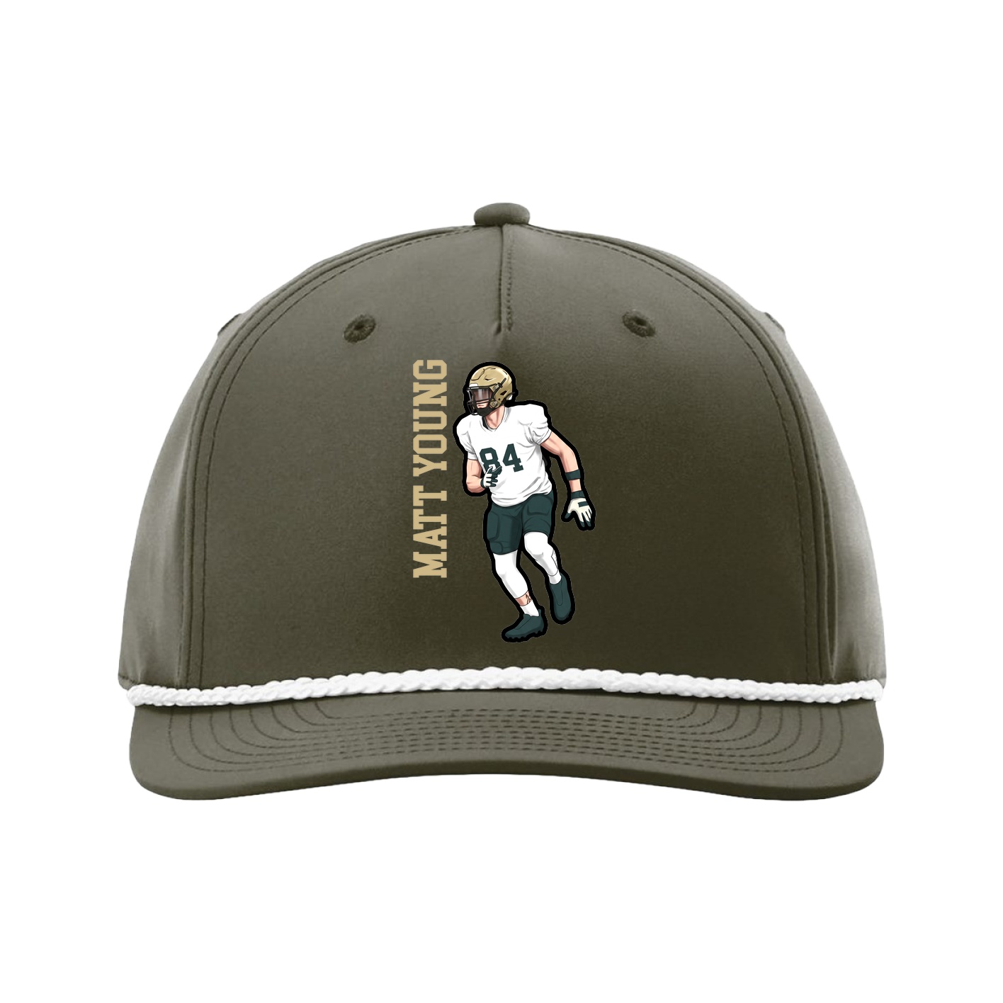 Five-Panel Classic Rope Cap — Name Vertical in Green