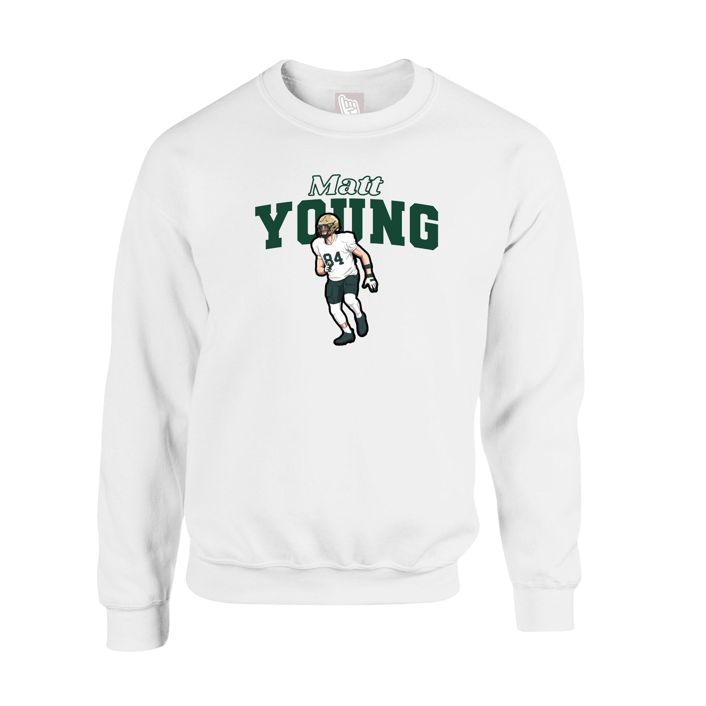 Fleece Crew — Name Arch in White