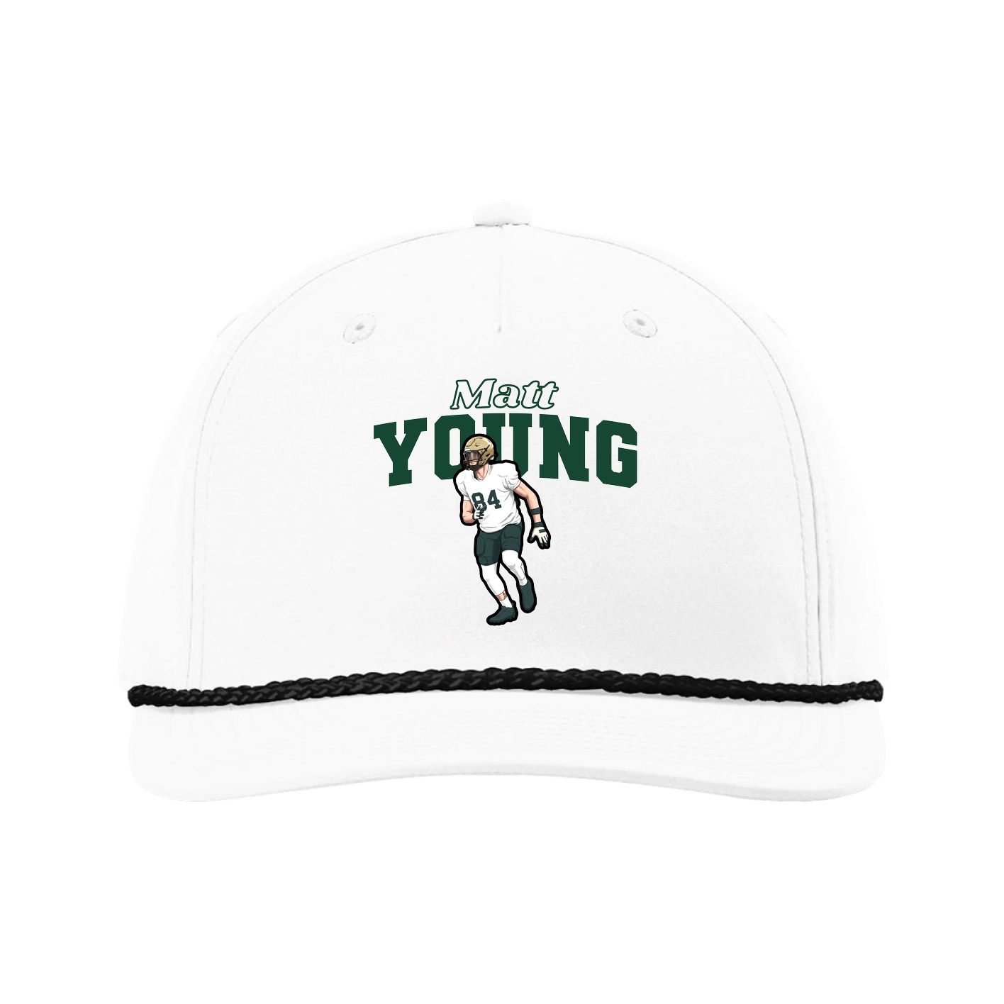 Five-Panel Classic Rope Cap — Name Arch in White