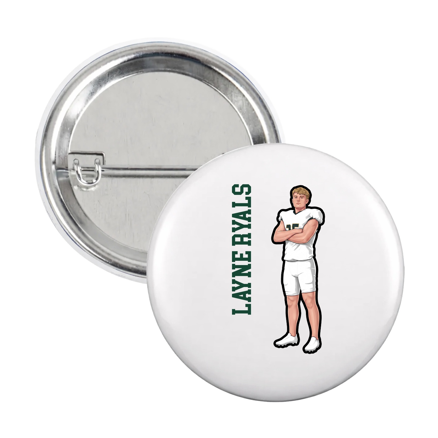 Game Day Button — Name Vertical in White