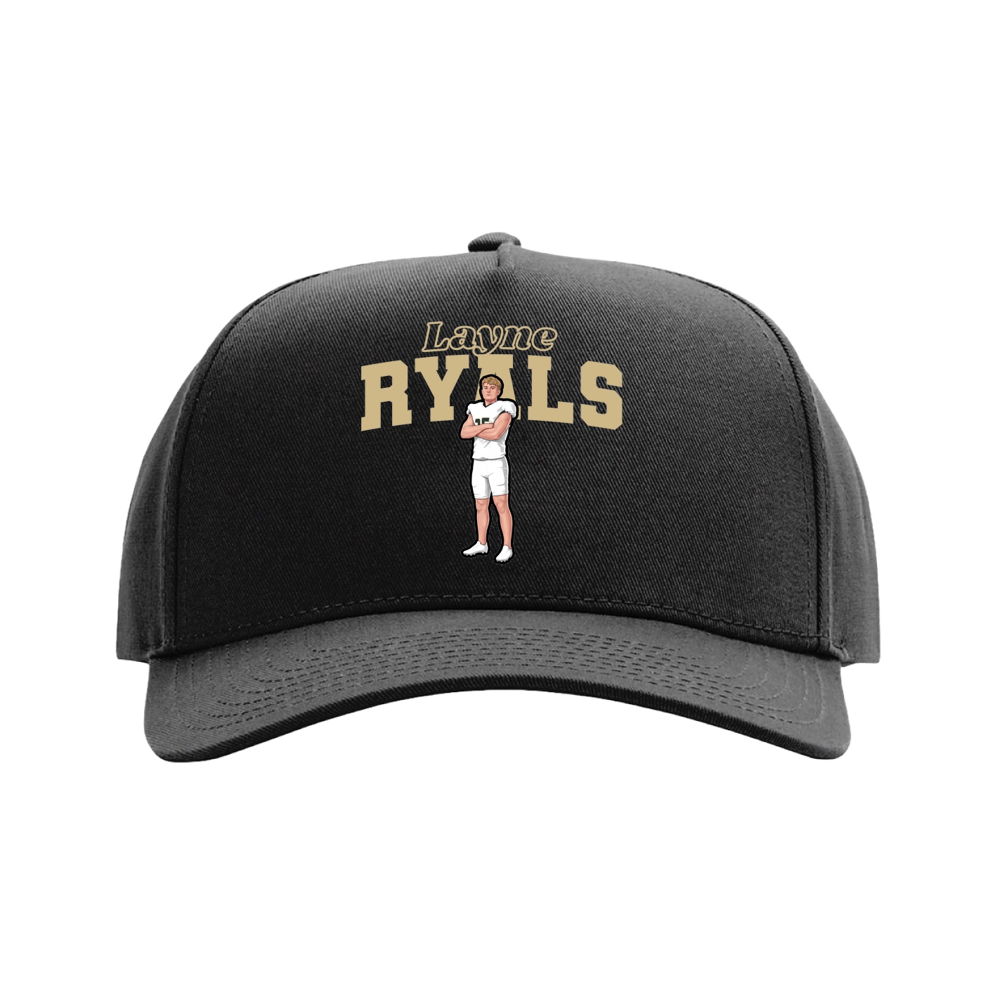 Full Fabric Five-Panel Champ Cap — Name Arch in Black