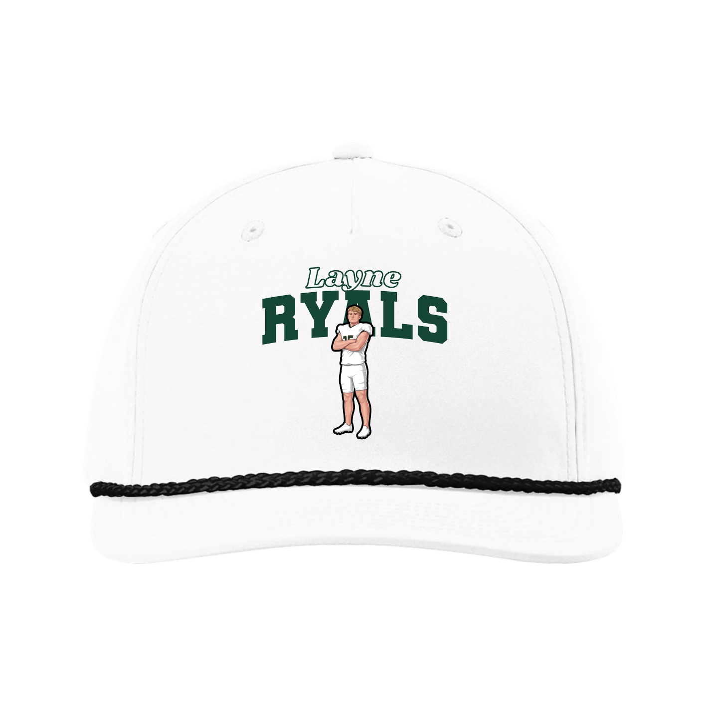 Five-Panel Classic Rope Cap — Name Arch in White